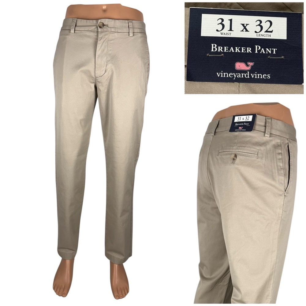 Vineyard Vines Mens 31 X 32 Breaker Pants Khaki Cotton Blend Stretch Casual NWT